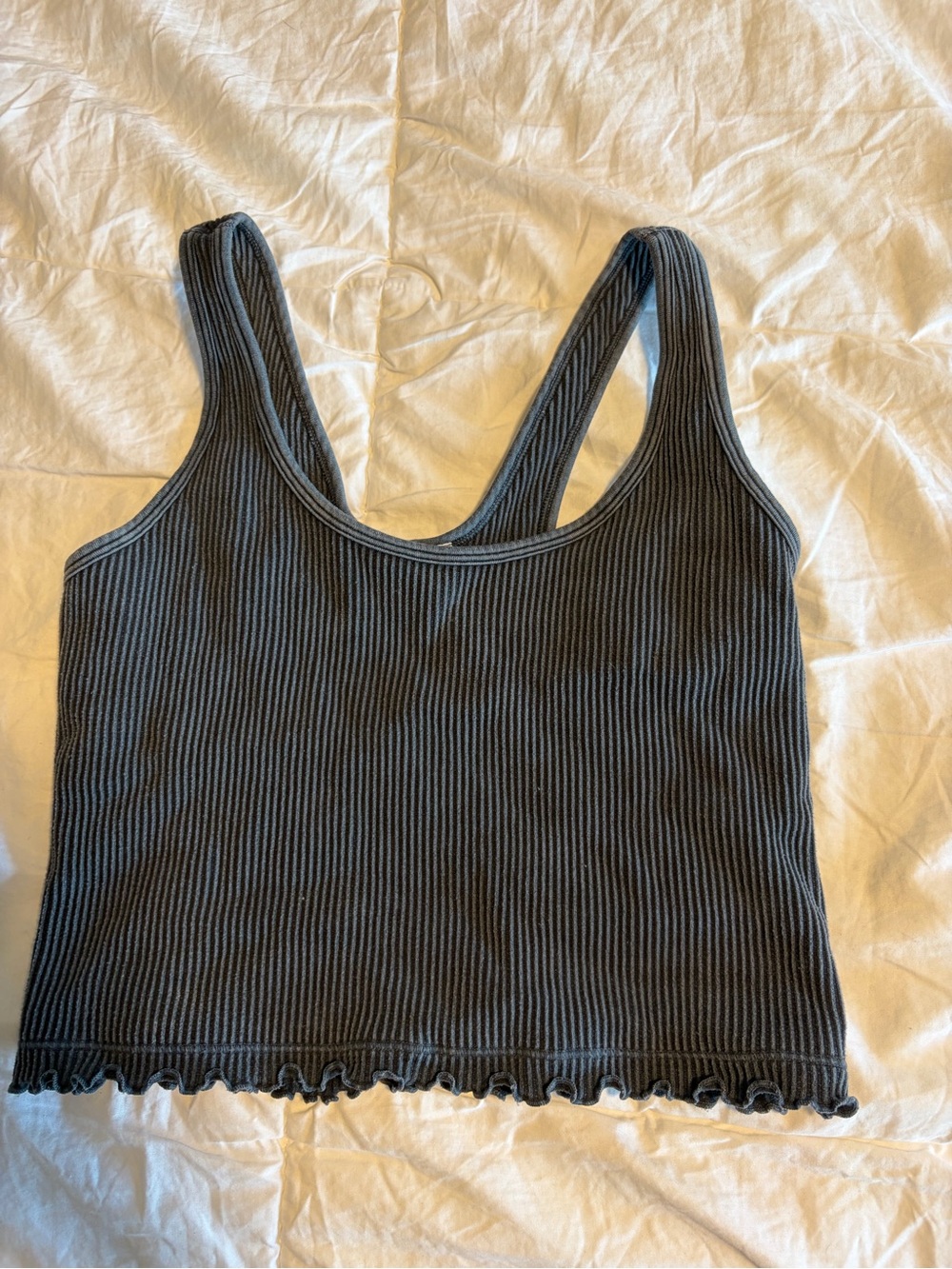 Ribbed Scoop Tank Top — Charcoal